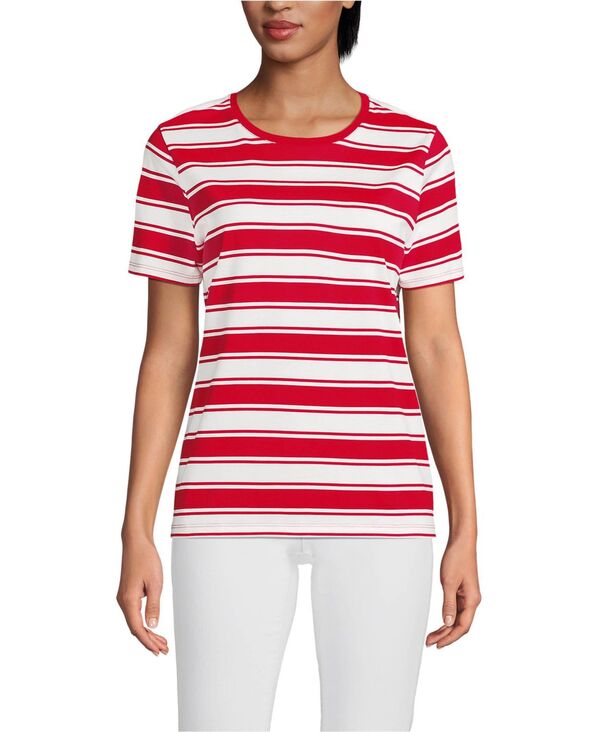 ランズエンド レディース トップス Tシャツ クルーネック コットン Lands' End Women'supima Cotton Crewneck T-Shirt Compass red sail stripes レッド