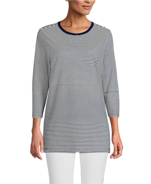 ランズエンド レディース トップス シャツ コットン Lands' End Women's 3/4 Sleeve Cotton Supima Tunic Deep sea/ivory micro stripe アイボリー
