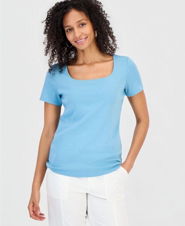 スタイルアンドコー レディース トップス シャツ 半袖 コットン Style & Co Women's Cotton Square-Neck Short-Sleeve T-Shirt Exclusively at Macy's Cool 
