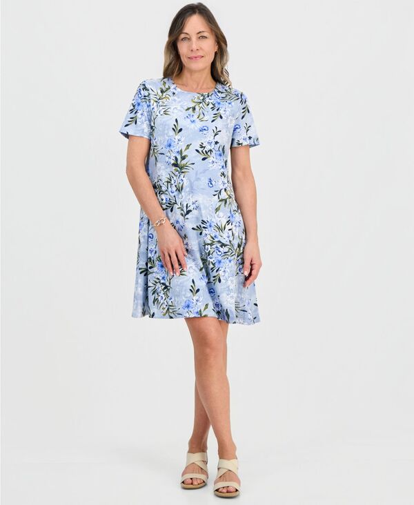 スタイルアンドコー レディース トップス Tシャツワンピース フラワー柄 プチ 半袖 フラワー Style & Co Petite Short-Sleeve Floral T-Shirt Dress Created for Macy's Rain Song