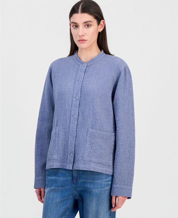 エイリーンフィッシャー レディース トップス シャツ コットン Eileen Fisher Women's Cotton-Blend Mandarin Collar Shirt Haze