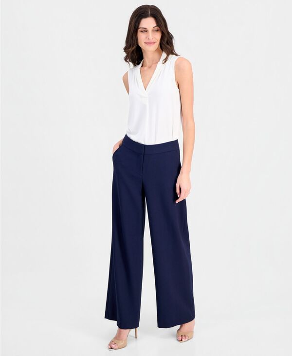 タハリエーエスエル レディース ボトムス カジュアルパンツ プチ Tahari ASL Petite Mid-Rise Wide-Leg Pants Deep Navy ネイビー