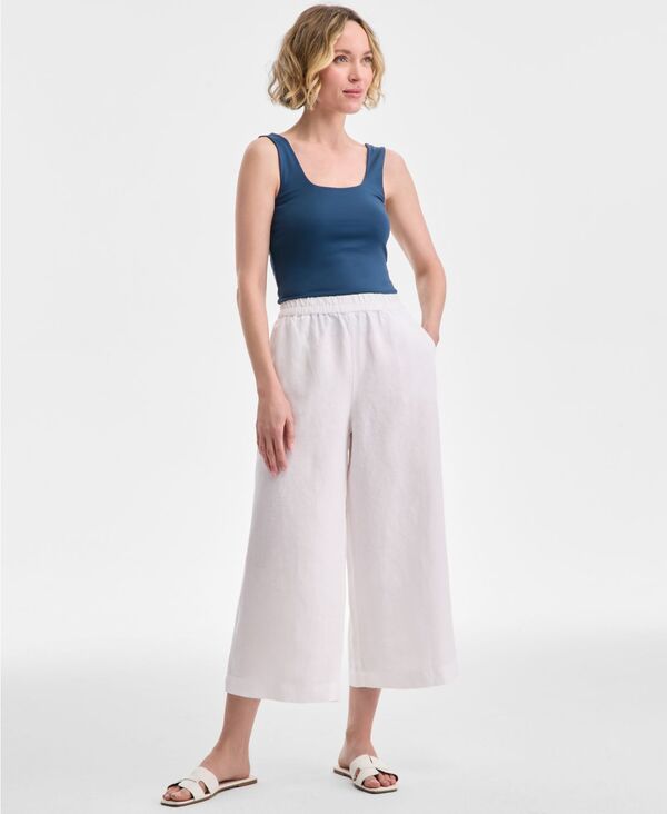 チャータークラブ レディース ボトムス カジュアルパンツ クロップド リネン Charter Club Women's Cropped Wide-Leg 100% Linen Pants Exclusively at Macy's Bright White ホワイト