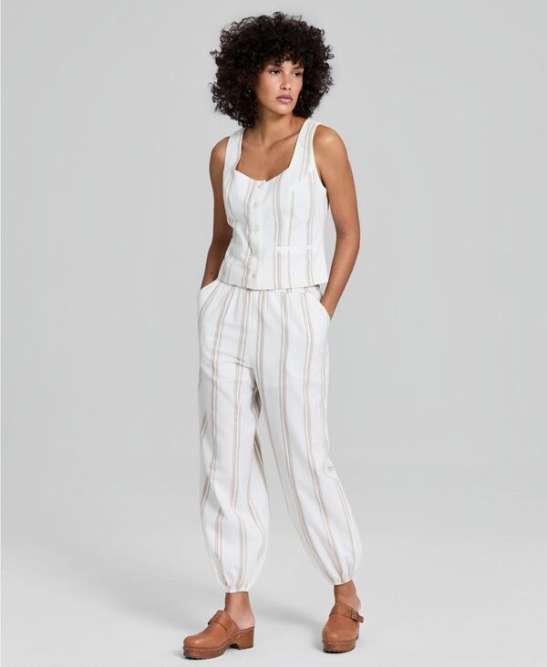アンドノウディス レディース ボトムス カジュアルパンツ And Now This Women's Pull-On Drawstring Pants Macy's Exclusive Cream Stripe クリーム
