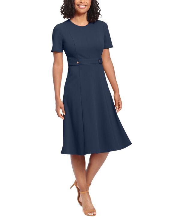ロンドンタイムス レディース トップス ワンピース クレープチ ミディ スキューバ London Times Petite Fit & Flare Scuba Crepe Midi Dress Navy ネイビー 20,335円