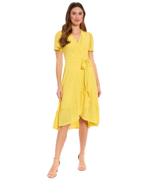 ロンドンタイムス レディース トップス ワンピース プチ ミディ London Times Petiteyelet Faux-Wrap Midi Dressnapdragon