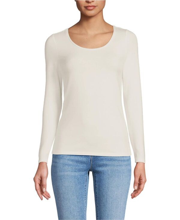 ランズエンド レディース トップス シャツ ジャージー Lands' End Women's Lightweight Jersey Skimming Long Sleeve Scoop Neck T-shirt Fresh ivory アイボリー