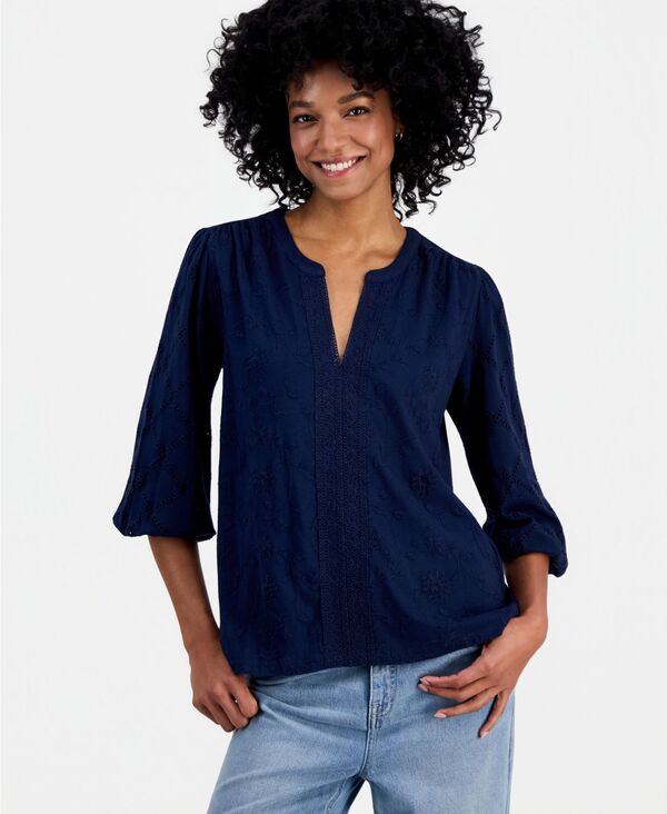 スタイルアンドコー レディース トップス シャツ プチ ニット Style & Co Petite Solid Knit Eyeletop Exclusively at Macy's Industrial Blue ブルー