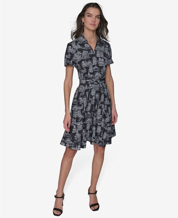 カール ラガーフェルド レディース トップス ワンピース KARLAGERFELD PARIS Women's Paris Toile Tie-Waist Dress Bk/ Sft Wt Combo 30,420円