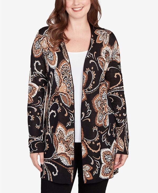 ルビーアールディー レディース アウター ニット・セーター フラワー柄 プチ カーディガン フラワー Ruby Rd. Petite Floral Jacquard Cardigan Sweater Black Multi ブラック