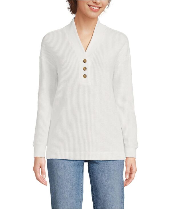 ランズエンド レディース トップス シャツ Lands' End Women's Long Sleeve Waffle Shawl Collar Henley Ivory アイボリー 15,000円