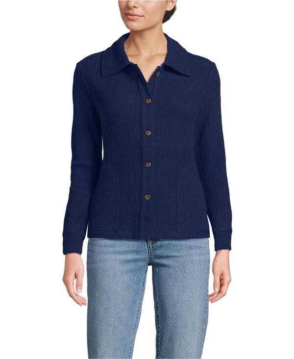 ランズエンド レディース アウター ジャケット・ブルゾン Lands' End Women's Long Sleeve Waffle Collared Shacket Deep sea navy ネイビー