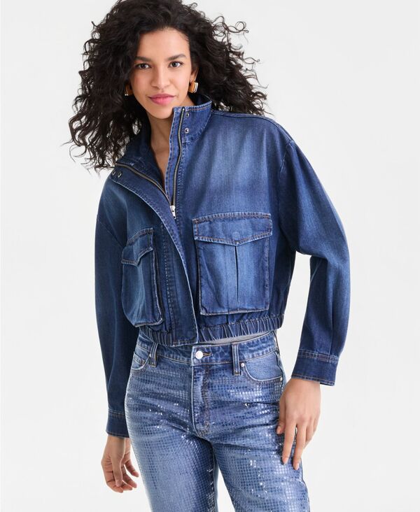 アイ.エヌ.シー インターナショナル コンセプト レディース アウター ジャケット・ブルゾン デニム I.N.C. International Concepts Women's Denim Bomber Jacket Macy's Exclusive Blue Sky Wash ブルー