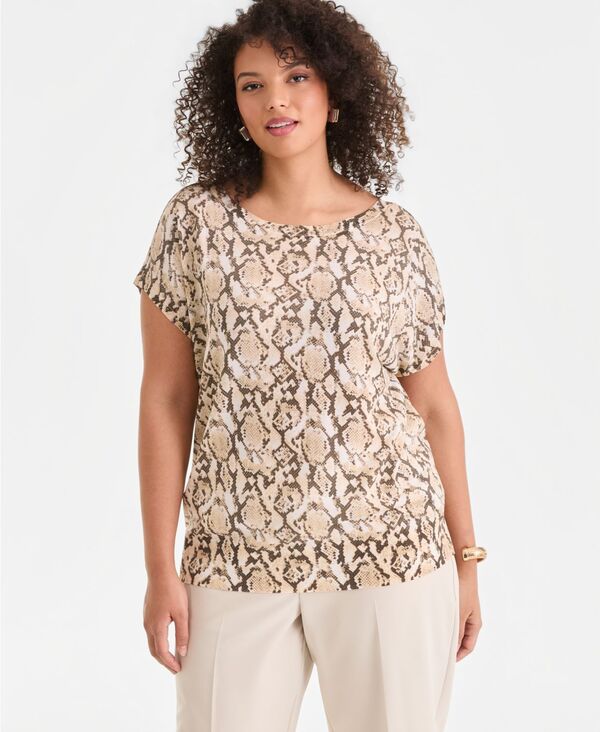 アイ.エヌ.シー インターナショナル コンセプト レディース アウター ニット・セーター プラスサイズ I.N.C. International Concepts Plusize Dolman-Sleeve Sweater Macy's Exclusive Sora Snake Neutral
