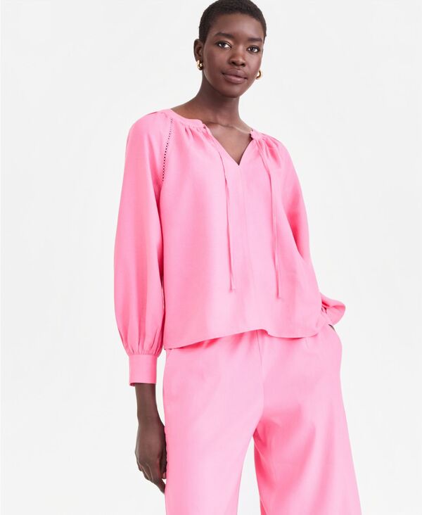 アイ.エヌ.シー インターナショナル コンセプト レディース トップス シャツ ブラウス リネン I.N.C. International Concepts Women's Long Sleeve Linen-Blend Blouse Macy's Exclusive Pink Rose Gem ピンク