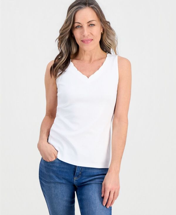 スタイルアンドコー レディース トップス タンクトップ Vネック プチ Style & Co Petite Scalloped V-Neck Tank Top Macy's Exclusive Bright White ホワイト