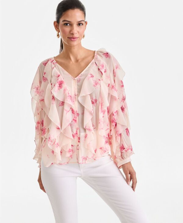 アイ.エヌ.シー インターナショナル コンセプト レディース トップス シャツ フリル ブラウス 長袖 I.N.C. International Concepts Women's Long-Sleeve Ruffled Blouse Macy's Exclusive Aria Garden