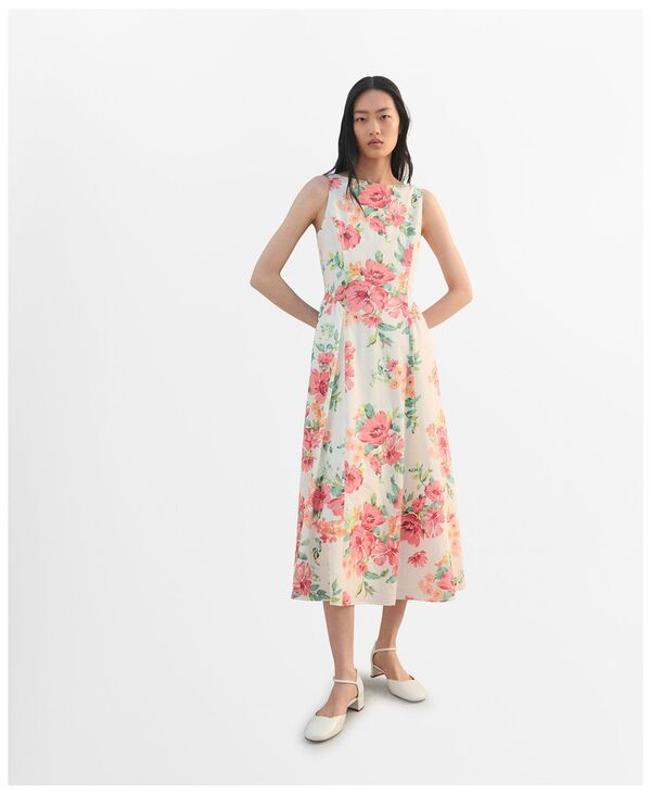 マンゴ レディース トップス ワンピース フラワー柄 プリント フラワー MANGO Women's Floral-Print Flaredress Off White オフホワイト