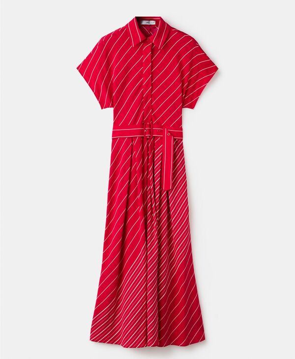 マンゴ レディース トップス ワンピース シャツ MANGO Women's Belted Striped Shirt Dress Red レッド