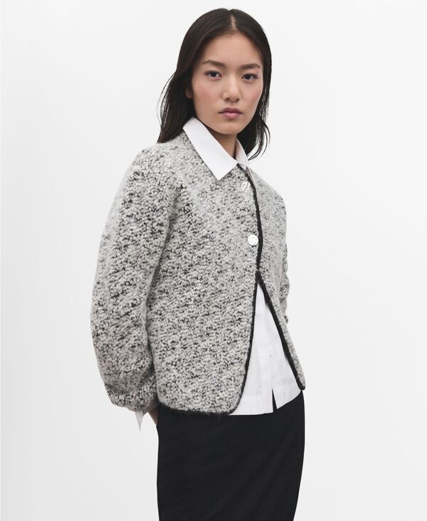 マンゴ レディース アウター ジャケット・ブルゾン コットン MANGO Women's Flecked Cotton-Blend Jacket Black ブラック