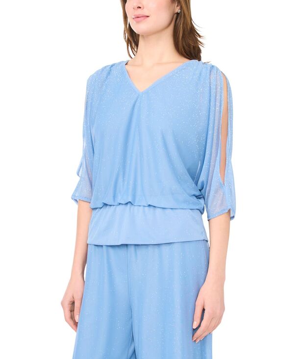 ミスク レディース トップス シャツ Vネック 半袖 MSK Women's V-Neck Short-Sleeve Topatch Blue ブルー