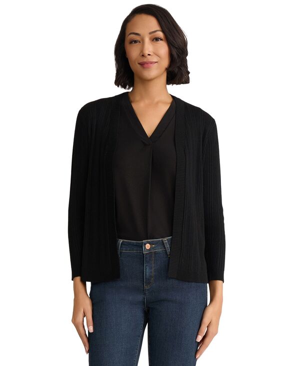 ジョーンズニューヨーク レディース アウター ニット・セーター プチ カーディガン 長袖 Jones New York Petite Variegated Rib Kissing Front Long-Sleeve Cardigan Jones Black ブラック
