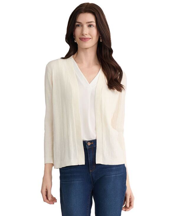 ジョーンズニューヨーク レディース アウター ニット・セーター プチ カーディガン 長袖 Jones New York Petite Variegated Rib Kissing Front Long-Sleeve Cardigan White Sand ホワイト