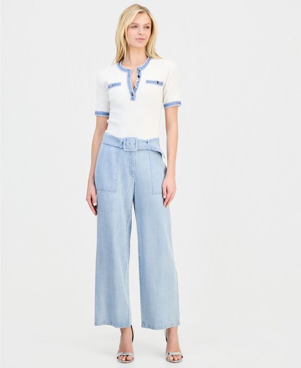 ティー・タハリ レディース ボトムス カジュアルパンツ Tahari Women's Belted Wide-Leg Pants Light Wash