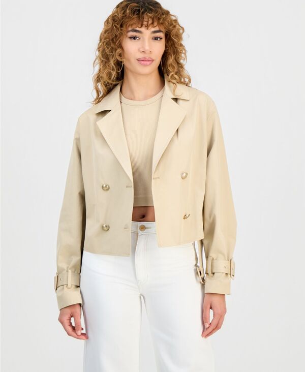 ゲス レディース アウター ジャケット・ブルゾン クロップド GUESS Women's Fatou Cropped Trench Jacket Safari Tan タン
