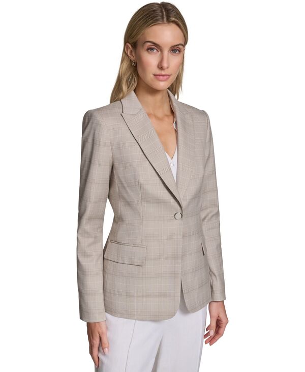 カルバンクライン レディース アウター ジャケット・ブルゾン プチ Calvin Klein Petite Plaid Notch Collar Jacket Latte Multi マルチカラー｜ReVida 店