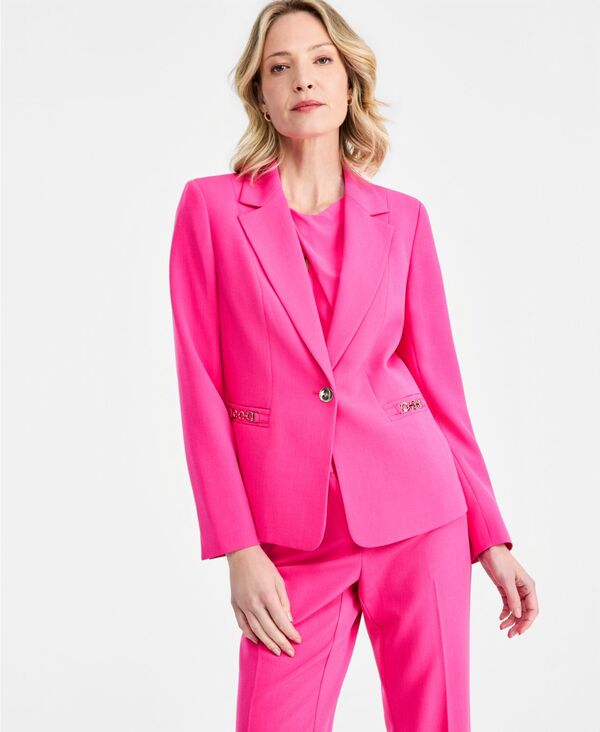カスパール レディース アウター ジャケット・ブルゾン プチ ブレザー Kasper Women's One-Button Chain-Trim Blazeregular & Petite Pink Perfection ピンク