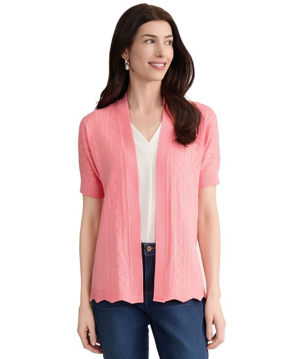 ジョーンズニューヨーク レディース アウター ニット・セーター プチ 半袖 カーディガン Jones New York Petite Open Stitch Short-Sleeve Cardigan Coral Canyon コーラル｜ReVida 店