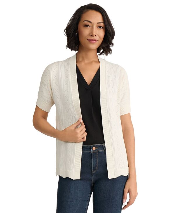ジョーンズニューヨーク レディース アウター ニット・セーター プチ 半袖 カーディガン Jones New York Petite Open Stitch Short-Sleeve Cardigan White Sand ホワイト