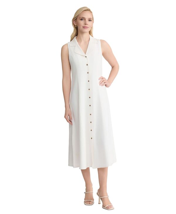 ジョーンズニューヨーク レディース トップス シャツ プチ ノースリーブ リネン マキシ Jones New York Petite Sleeveless Collared Maxi Linen Shirt Dress Natrual White ホワイト