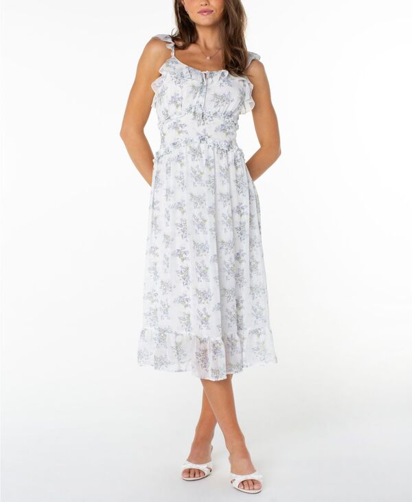 セレブリティピンク レディース トップス ワンピース フリル ミディ ノースリーブ Celebrity Pink Juniors' Ruffle-Trim Sleeveless Midi Dress Blueberry Flower