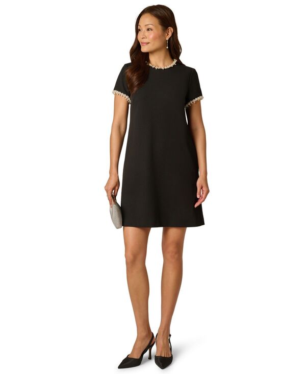 アドリアナ パペル レディース トップス ワンピース クルーネック ミニ Adrianna Papell Women's Crew Neck Mini Dress Black/Ivory アイボリー|ReVida 店