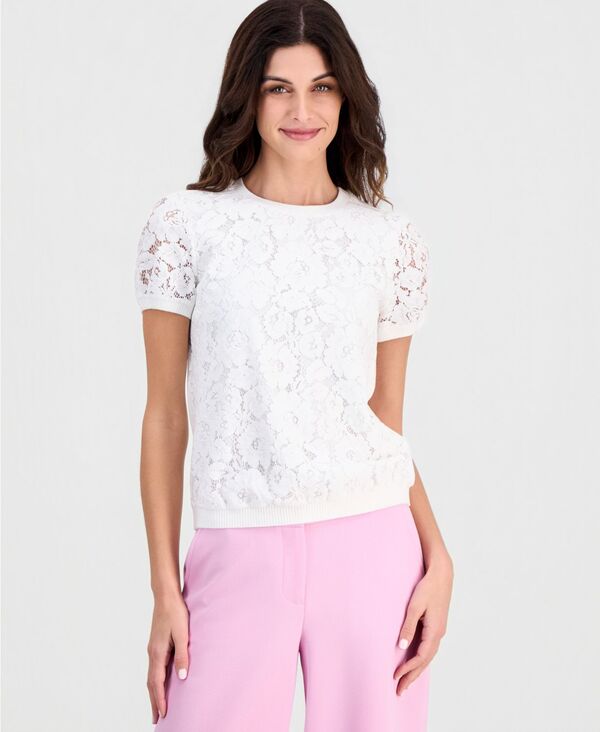 タハリエーエスエル レディース アウター ニット・セーター クルーネック プチ レース Tahari ASL Petite Lace-Front Crewneck Sweater Ivory アイボリー