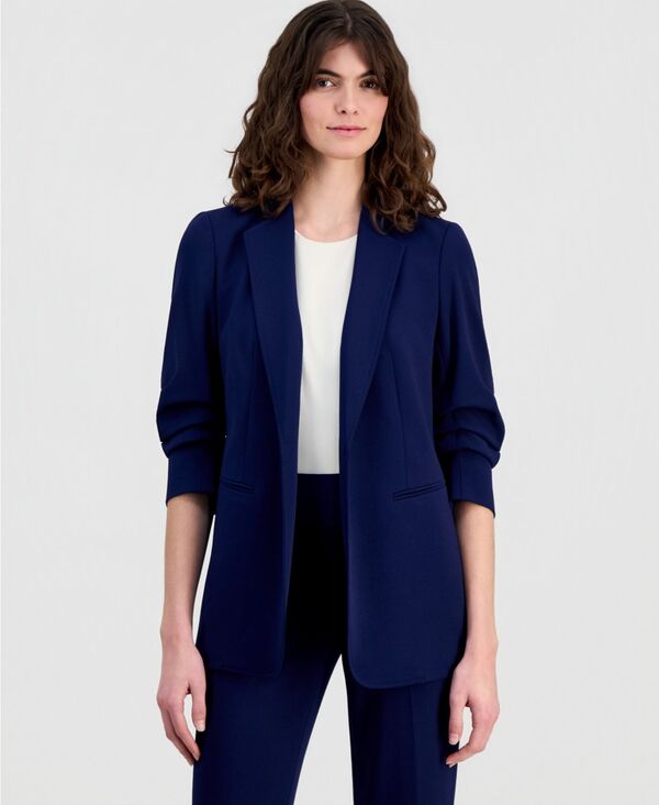 アンクライン レディース アウター ジャケット・ブルゾン プチ ブレザー Anne Klein Petite Scrunch-Sleeve Open-Front Blazer Navy ネイビー
