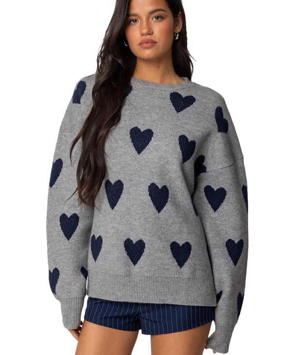 アディクテッド レディース アウター ニット・セーター Edikted Women's Big Heart Oversized Sweater Gray-melange グレー