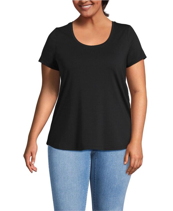 ランズエンド レディース トップス Tシャツ プラスサイズ ジャージー Lands' End Plusize Short Sleeve Lightweight Jersey Scoop Neck T-shirt Black ブラック