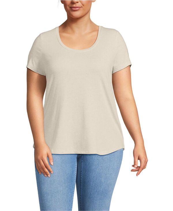 ランズエンド レディース トップス Tシャツ プラスサイズ ジャージー Lands' End Plusize Short Sleeve Lightweight Jersey Scoop Neck T-shirt Oatmeal heather ヘザー