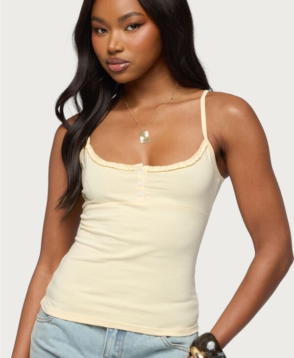 アディクテッド レディース トップス タンクトップ Edikted Women's Oksana Henley Tank Top Light-yellow イエロー