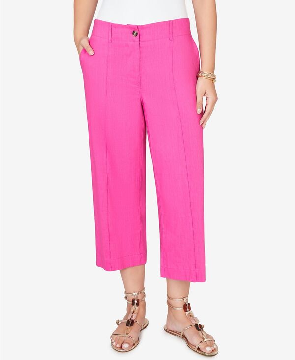 ルビーアールディー レディース ボトムス カジュアルパンツ プチ キャップ リネン Ruby Rd. Petite Stretch Linen Wide-Leg Fly-Front Capri Pants Fuchsia フューシャ