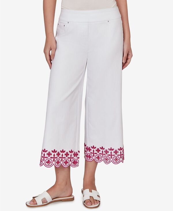 ルビーアールディー レディース ボトムス カジュアルパンツ プチ 刺繍 デニム Ruby Rd. Petitembroidered Hem Coloredenim Pull-On Cropants White ホワイト 16,410円