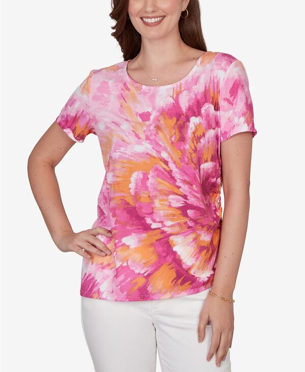 ルビーアールディー レディース トップス Tシャツ フラワー柄 プチ ニット フラワー Ruby Rd. Petite Bold Watercolor Floral Knit-Shirt Fuchsia Multi フューシャ｜ReVida 店