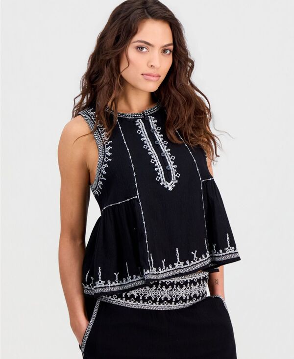アンドノウディス レディース トップス タンクトップ 刺繍 And Now This Women's Embroidered Trim Tank Top Macy's Exclusive Black ブラック