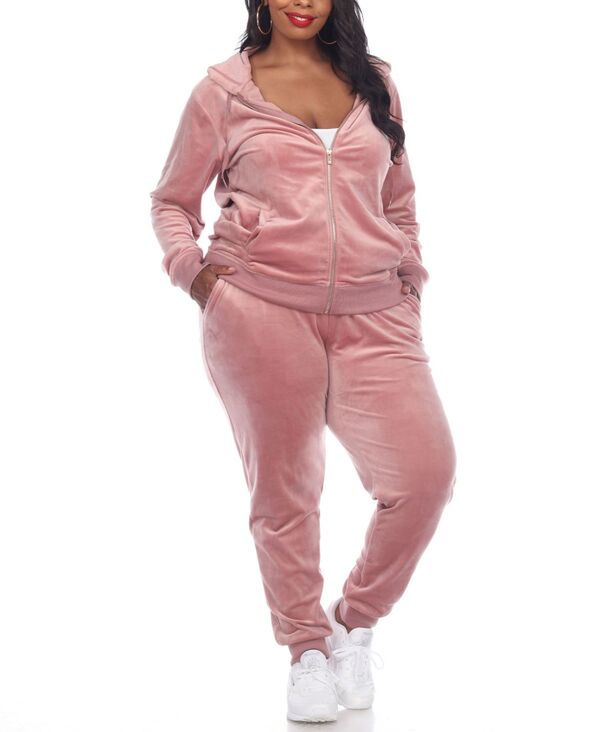 ホワイトマーク レディース アンダーウェア ナイトウェア プラスサイズ トラックスーツ White Mark Plusize Velour Tracksuit Loungewear 2pc Set Pink ピンク