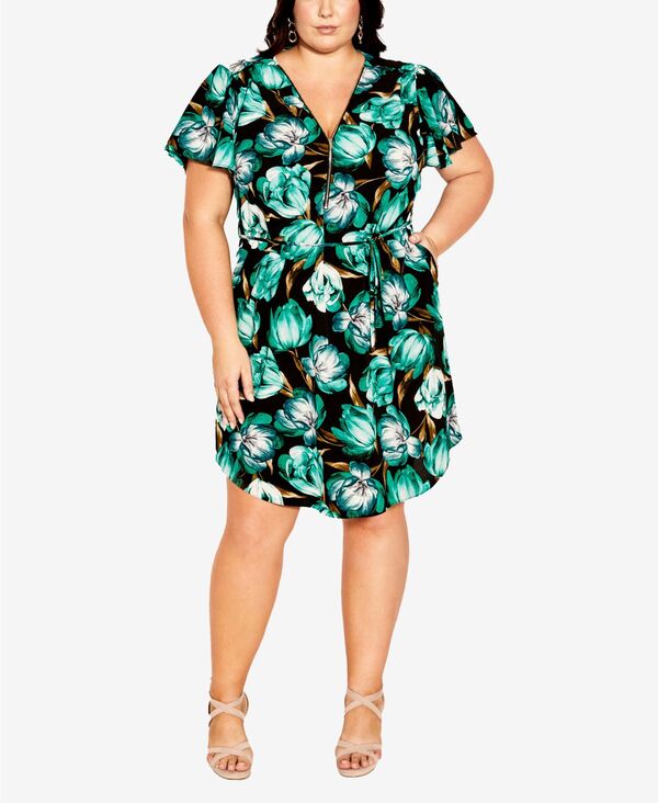 シティーシック レディース トップス ワンピース プラスサイズ CITY CHIC Plusize Tulip Dress Black Tulip Bloom ブラック