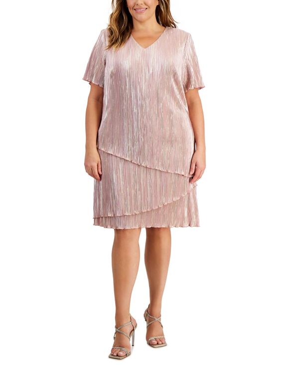 コネクテッド レディース トップス ワンピース Vネック ティアード アシンメトリー プラスサイズ Connected Plusize V-Neck Asymmetric Tiered Sheath Dress Dusty Rose