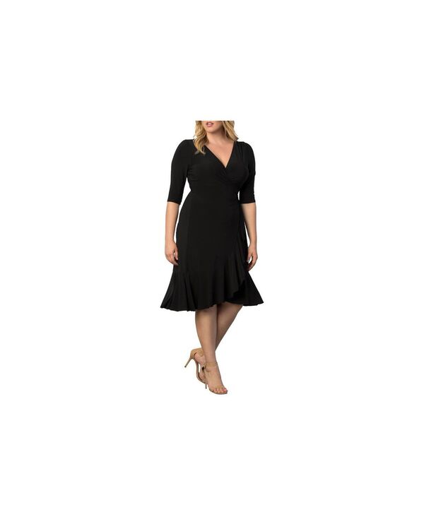 キヨナ レディース トップス ワンピース プラスサイズ フリル ミディ Kiyonna Plusize Whimsy Ruffled Midi Wrap Dress Black noir ブラック